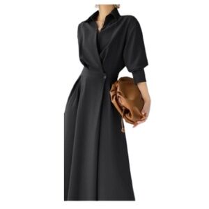 Women’s Long Sleeve Shirt Elastic Waist Maxi Dress